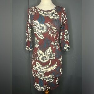 Olive Tree Maroon Tropical Print Bodycon Dress.